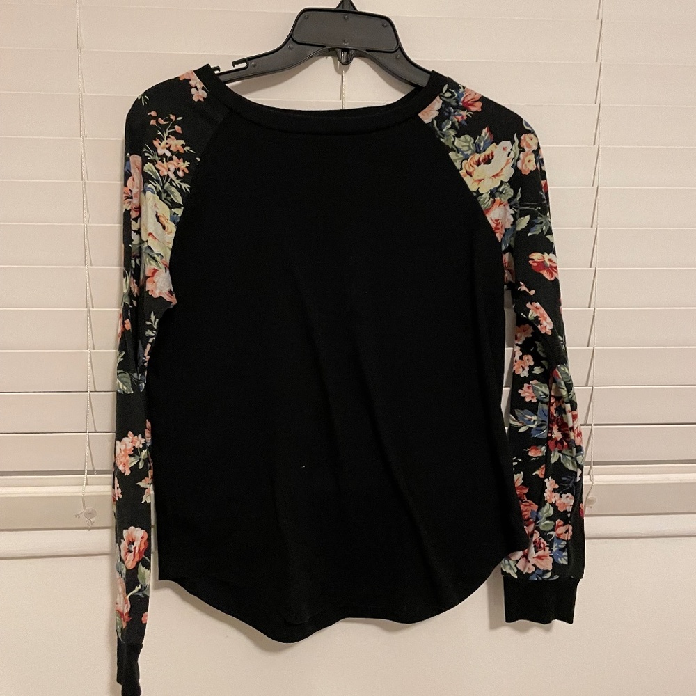 SHEIN black t shirt with floral sleeves